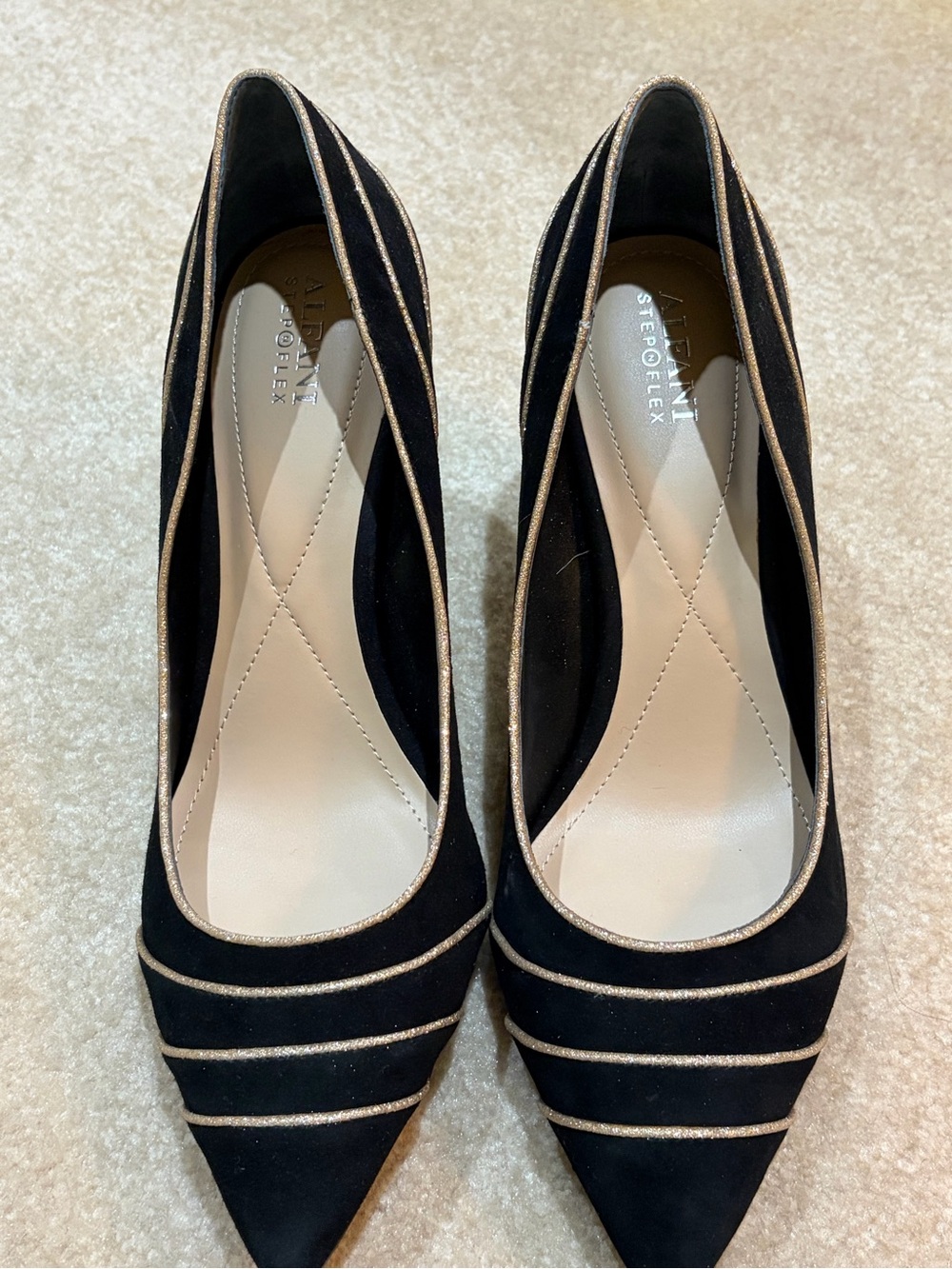 Alfani Black Pointed-Toe Heels with Gold Trim